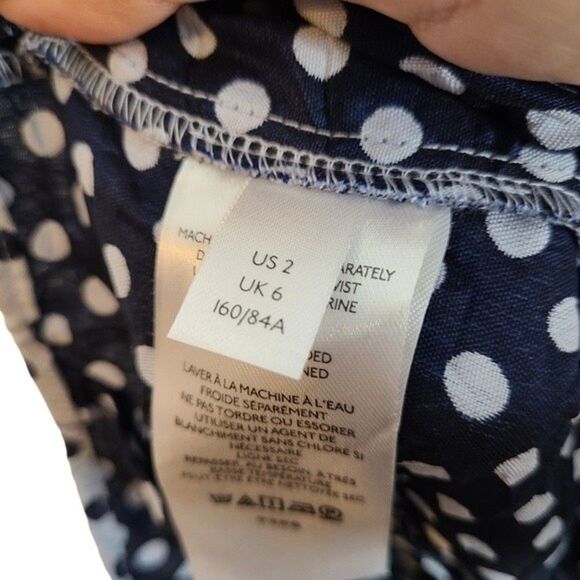 FREE PEOPLE Top Womens 2 Dusty Blue Polka Dot Puff Sleeve Blouse Cropped Shirt - Picture 8 of 12